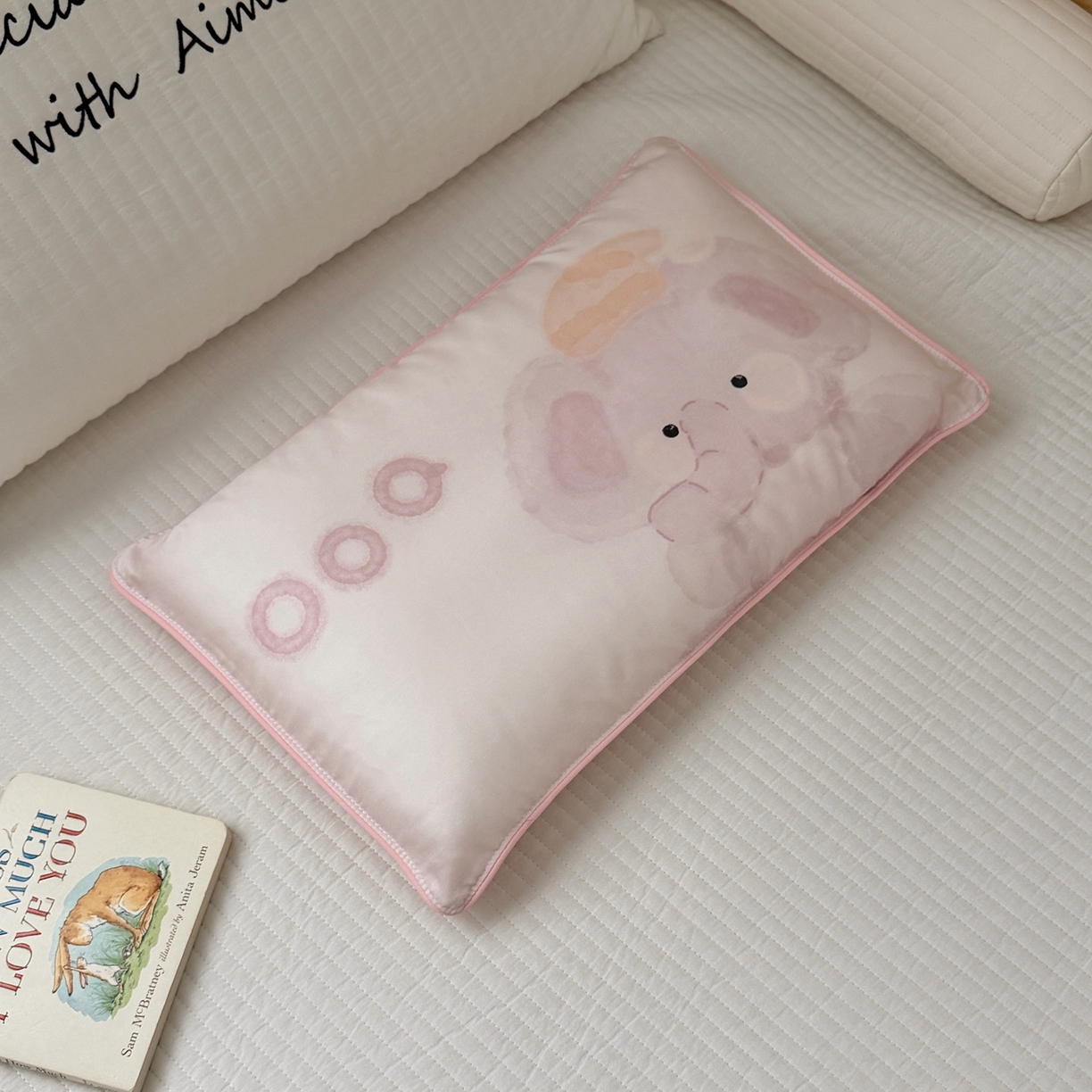 91家纺网 家纺一手货源 找家纺 萌宝家纺 2026新款60S兰精天丝儿童枕套幼儿园枕头枕芯（ins水彩卡通系列） 水彩-小象