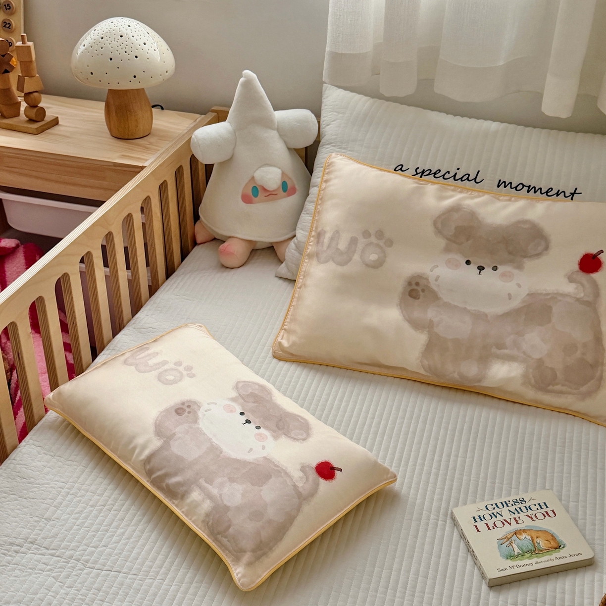 91家纺网 家纺一手货源 找家纺 萌宝家纺 2026新款60S兰精天丝儿童枕套幼儿园枕头枕芯（ins水彩卡通系列） 水彩-苹果小狗