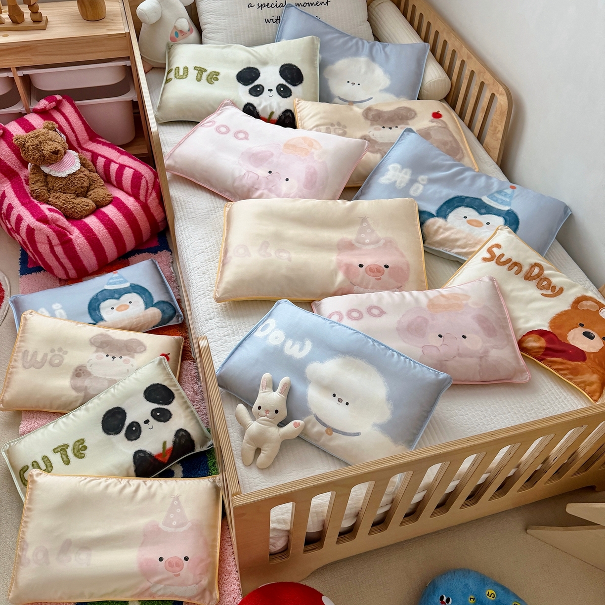 91家纺网 家纺一手货源 找家纺 （总）萌宝家纺 2026新款60S兰精天丝儿童枕套幼儿园枕头枕芯（ins水彩卡通系列）