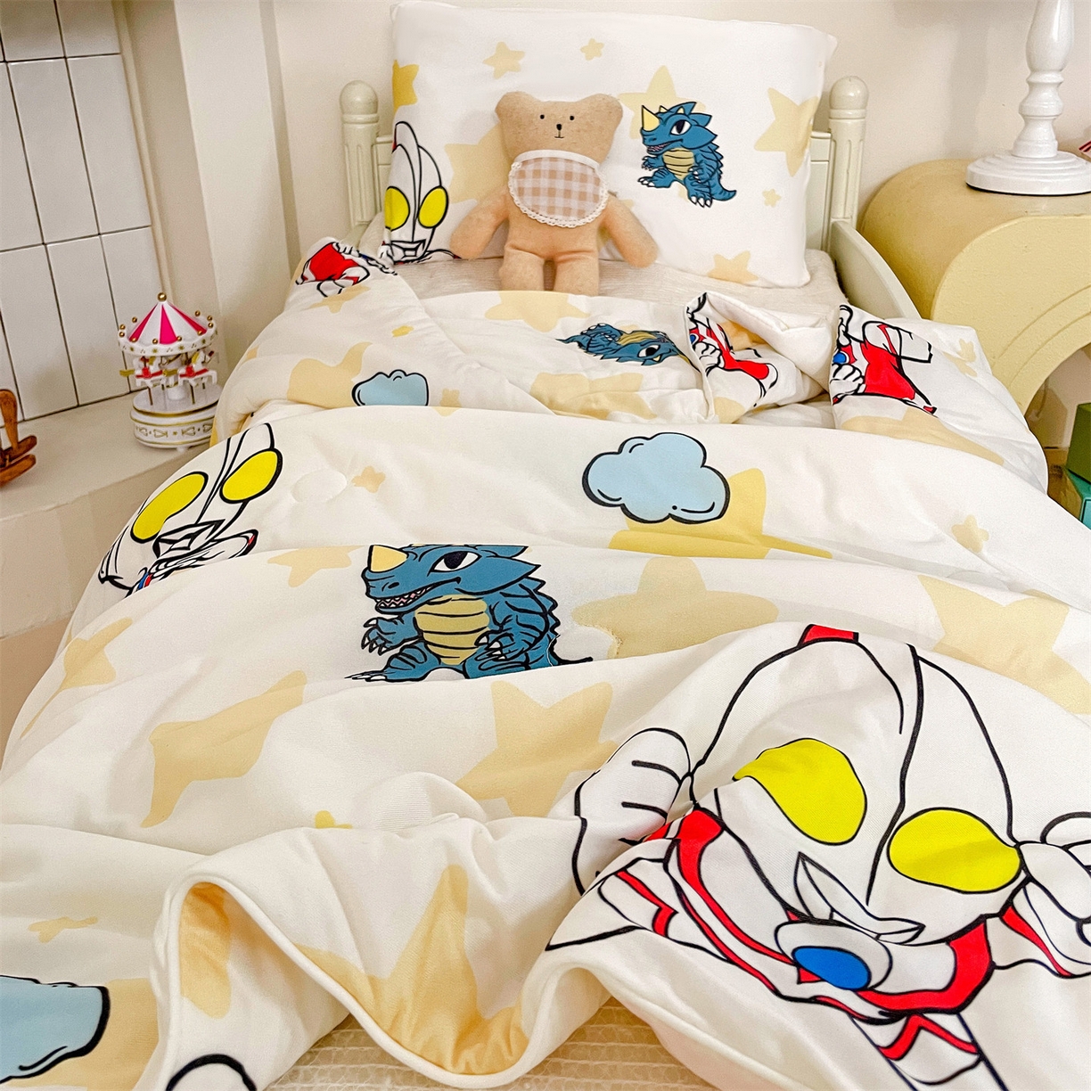 91家纺网 家纺一手货源 找家纺 名兮家居 2026新款A类经典奥特曼三丽鸥儿童针织棉夏凉被空调被【含防伪标】 针织夏被-星星奥特曼