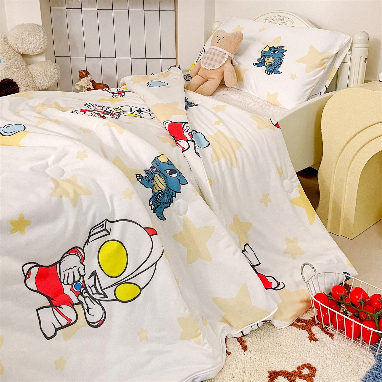 91家纺网 家纺一手货源 找家纺 名兮家居 2026新款A类经典奥特曼三丽鸥儿童针织棉夏凉被空调被【含防伪标】 针织夏被-星星奥特曼
