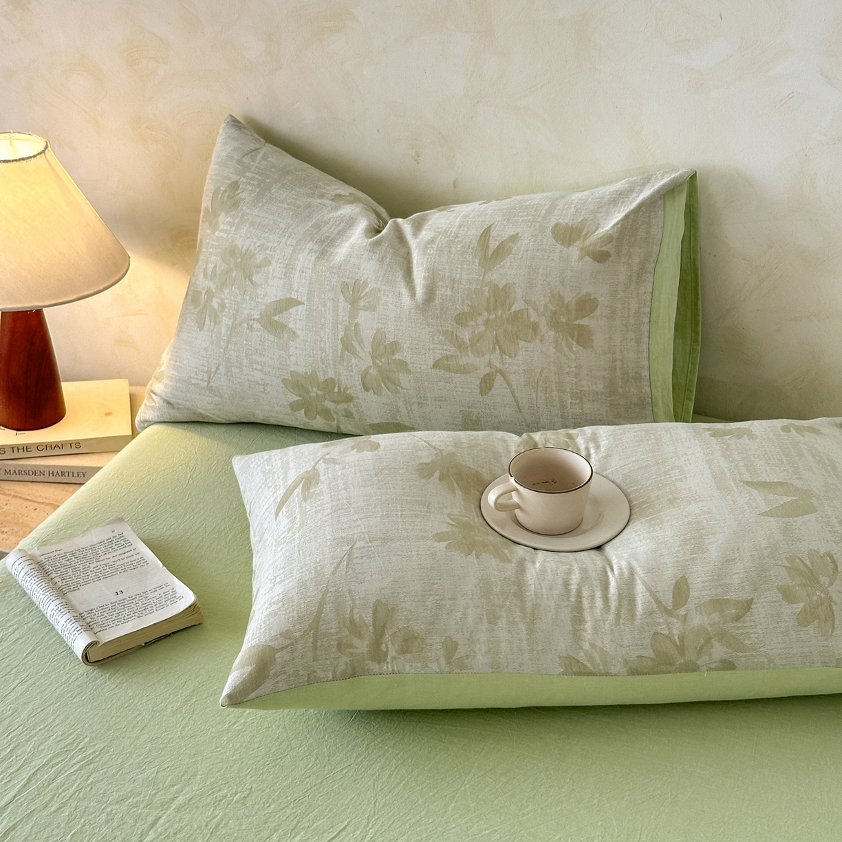 91家纺网 家纺一手货源 找家纺 如一 2026新款A类色织提花全棉双层纱水洗棉夏被夏凉被空调被四件套 兰序绿