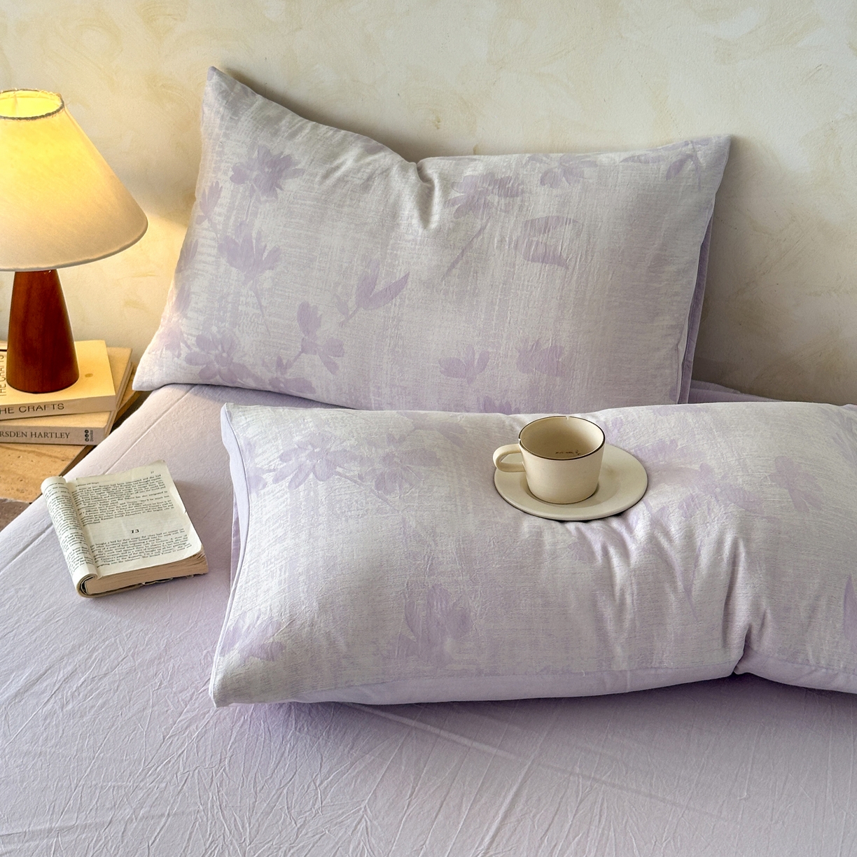 91家纺网 家纺一手货源 找家纺 如一 2026新款A类色织提花全棉双层纱水洗棉夏被夏凉被空调被四件套 兰序紫