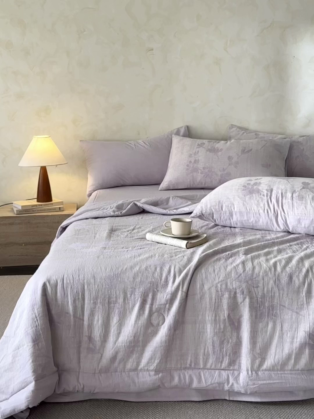 91家纺网 家纺一手货源 找家纺 如一 2026新款A类色织提花全棉双层纱水洗棉夏被夏凉被空调被四件套 兰序紫