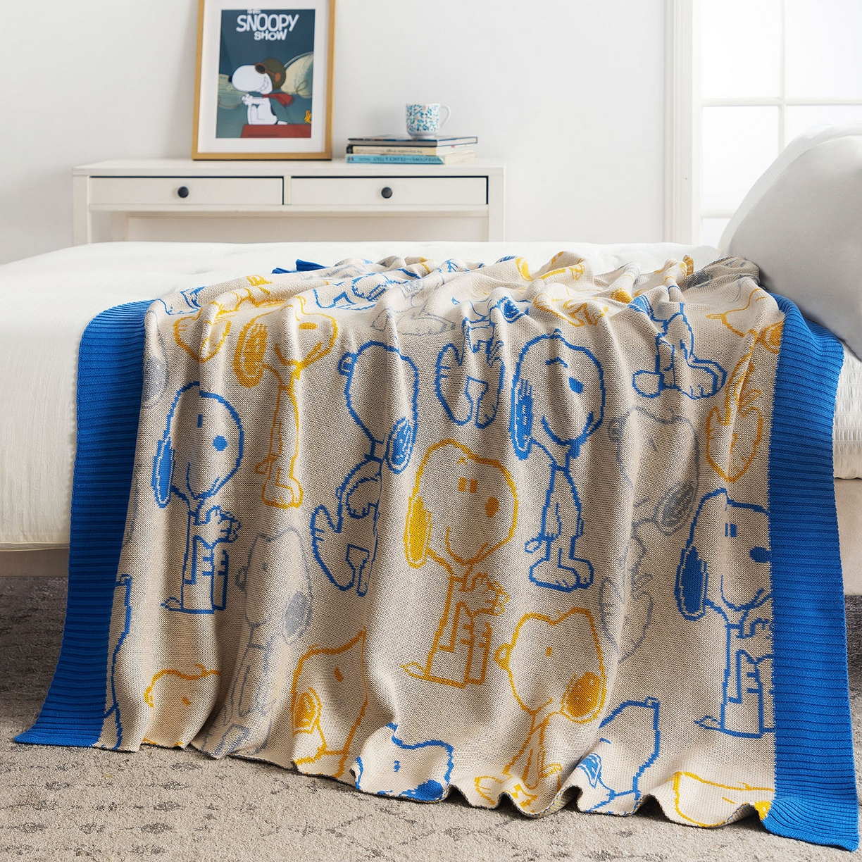 91家纺网 家纺一手货源 找家纺 （总）栩裕纺织 2026新款史努比SNOOPY正版授权独家全棉针织毯多功能针织盖毯