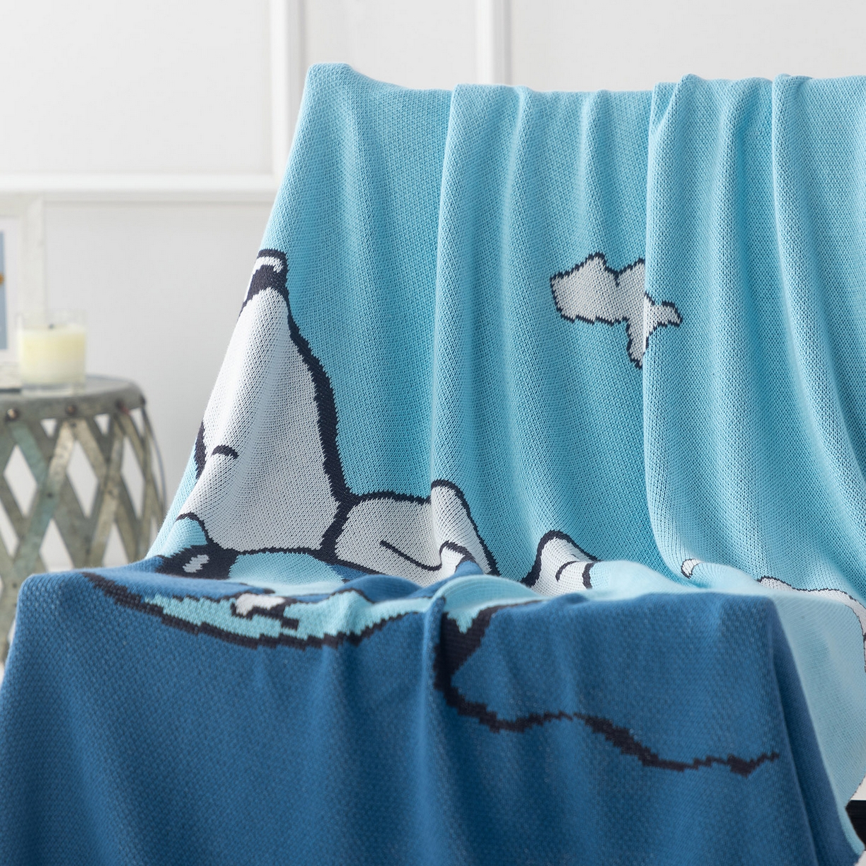 91家纺网 家纺一手货源 找家纺 栩裕纺织 2026新款史努比SNOOPY正版授权独家全棉针织毯多功能针织盖毯 史努比-晴空遐想