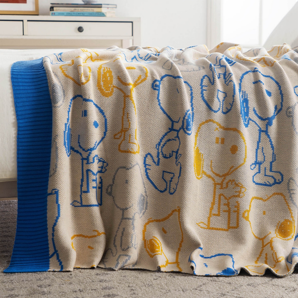 91家纺网 家纺一手货源 找家纺 栩裕纺织 2026新款史努比SNOOPY正版授权独家全棉针织毯多功能针织盖毯 史努比-百变派对