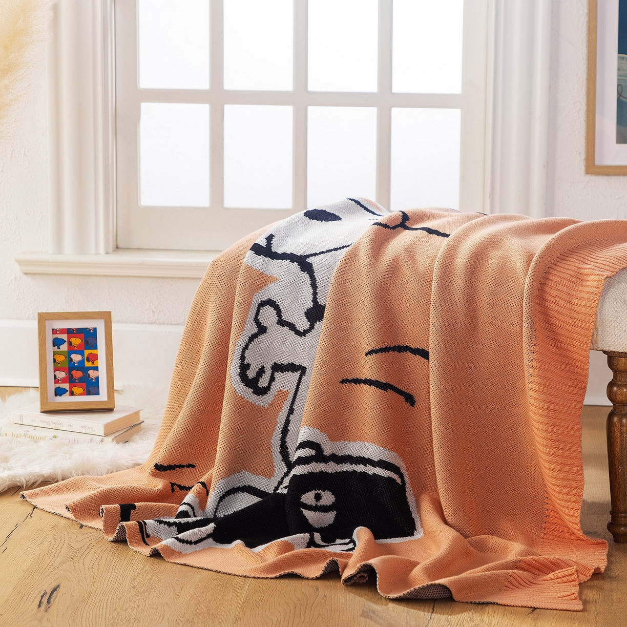 91家纺网 家纺一手货源 找家纺 栩裕纺织 2026新款史努比SNOOPY正版授权独家全棉针织毯多功能针织盖毯 史努比-滑板高手