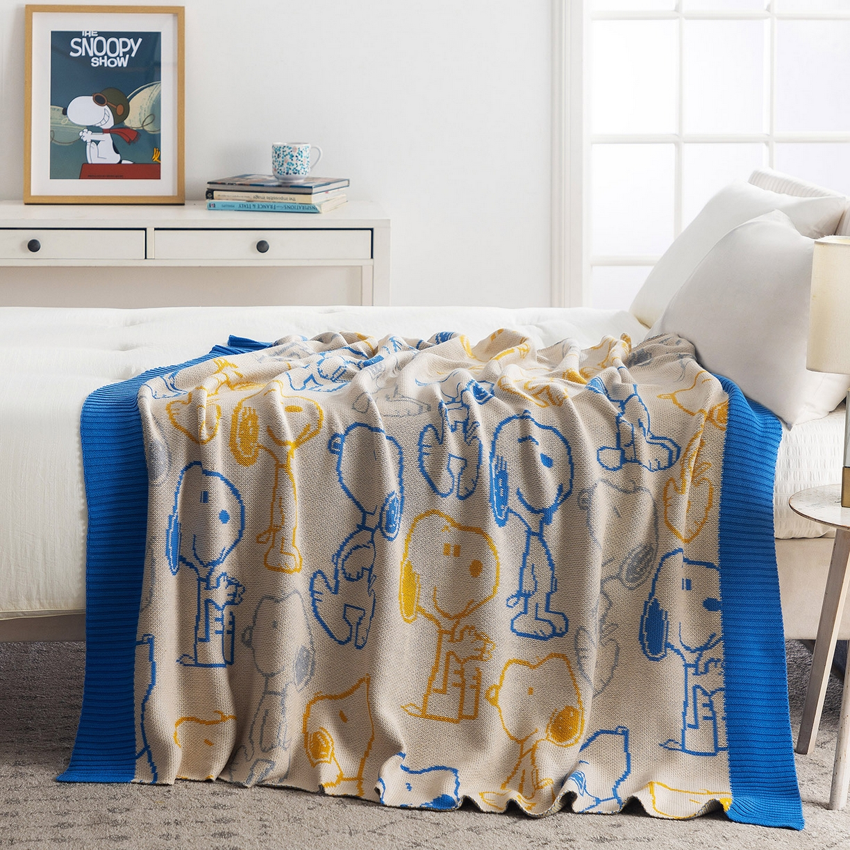 91家纺网 家纺一手货源 找家纺 栩裕纺织 2026新款史努比SNOOPY正版授权独家全棉针织毯多功能针织盖毯 史努比-百变派对