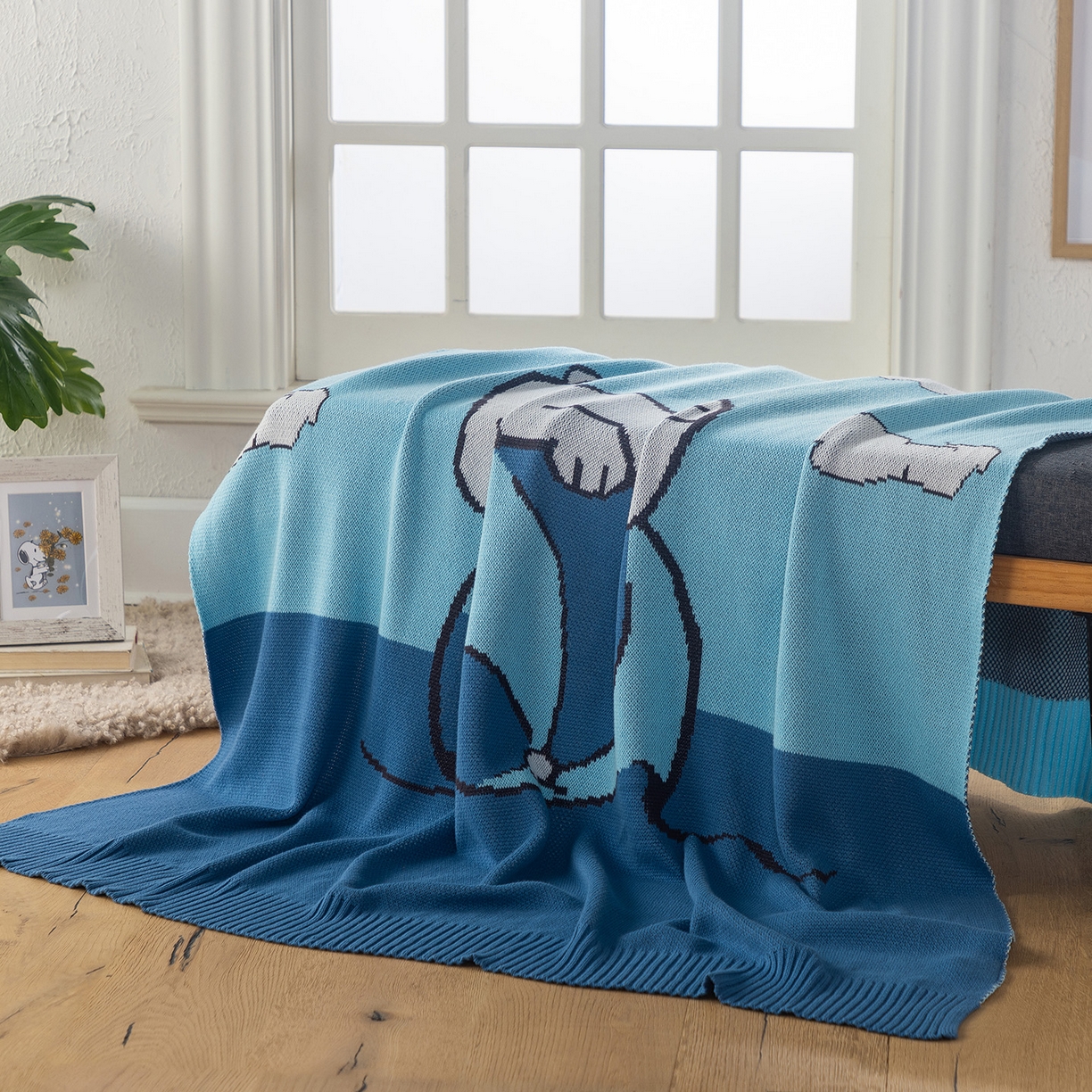 91家纺网 家纺一手货源 找家纺 栩裕纺织 2026新款史努比SNOOPY正版授权独家全棉针织毯多功能针织盖毯 史努比-晴空遐想