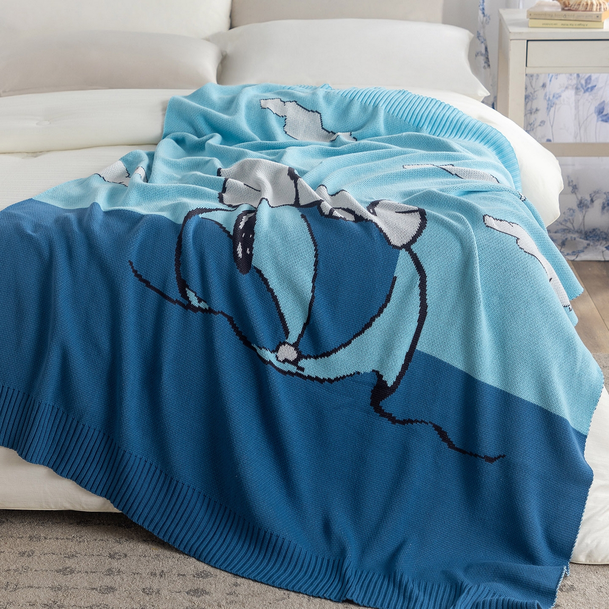 91家纺网 家纺一手货源 找家纺 栩裕纺织 2026新款史努比SNOOPY正版授权独家全棉针织毯多功能针织盖毯 史努比-晴空遐想