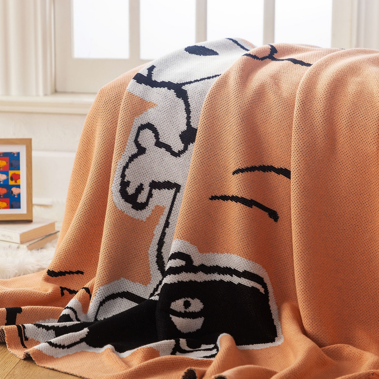 91家纺网 家纺一手货源 找家纺 栩裕纺织 2026新款史努比SNOOPY正版授权独家全棉针织毯多功能针织盖毯 史努比-滑板高手