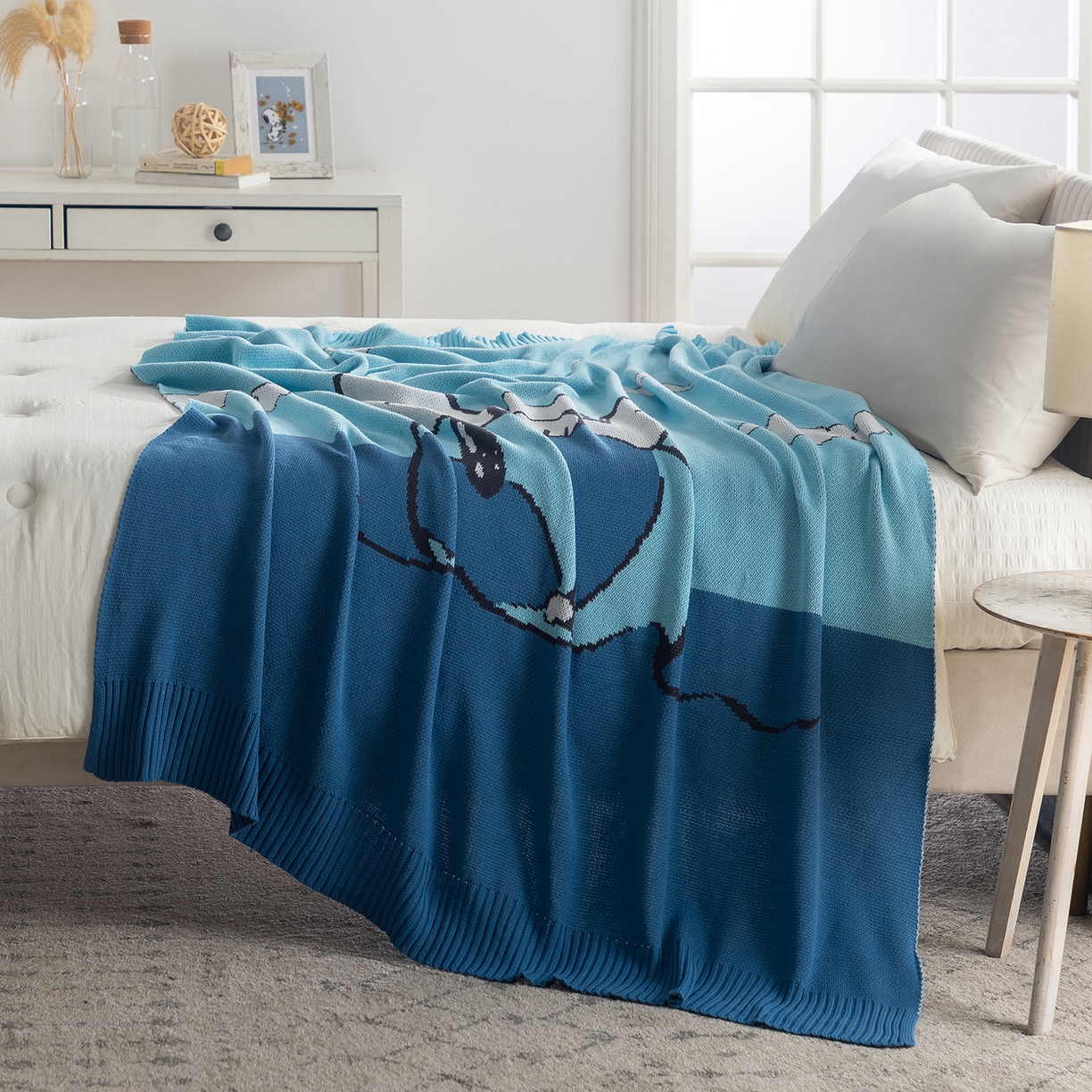 91家纺网 家纺一手货源 找家纺 栩裕纺织 2026新款史努比SNOOPY正版授权独家全棉针织毯多功能针织盖毯 史努比-晴空遐想