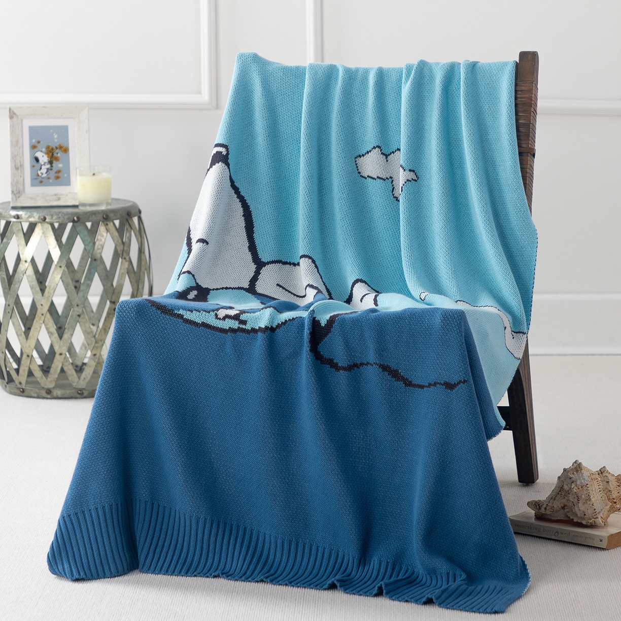 91家纺网 家纺一手货源 找家纺 栩裕纺织 2026新款史努比SNOOPY正版授权独家全棉针织毯多功能针织盖毯 史努比-晴空遐想