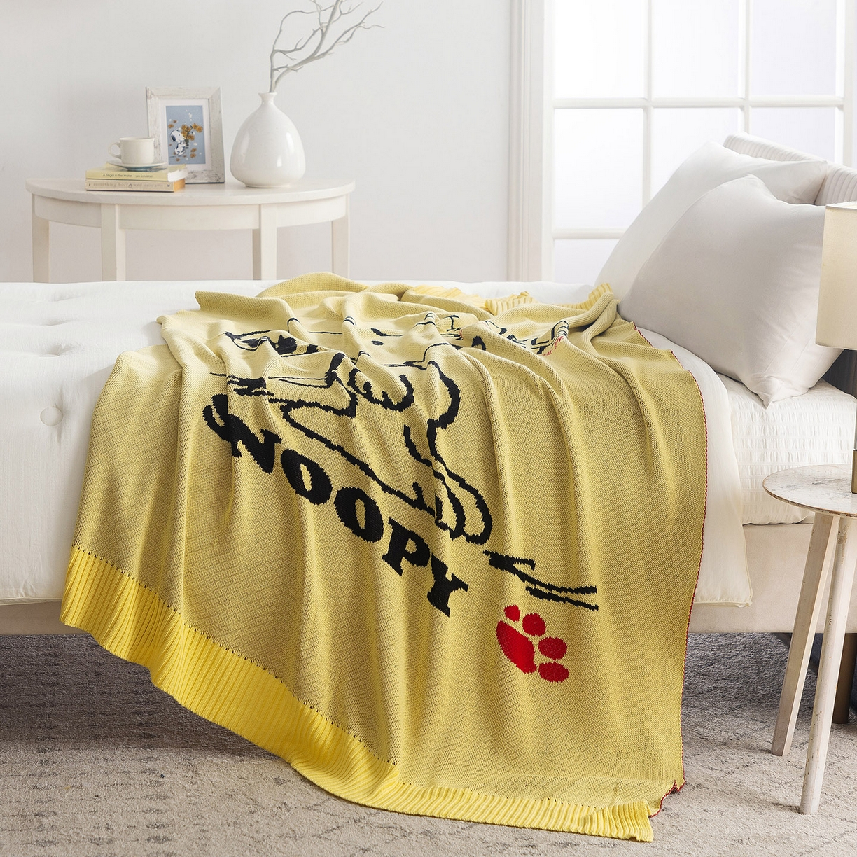 91家纺网 家纺一手货源 找家纺 栩裕纺织 2026新款史努比SNOOPY正版授权独家全棉针织毯多功能针织盖毯 史努比-世界限定（黄）