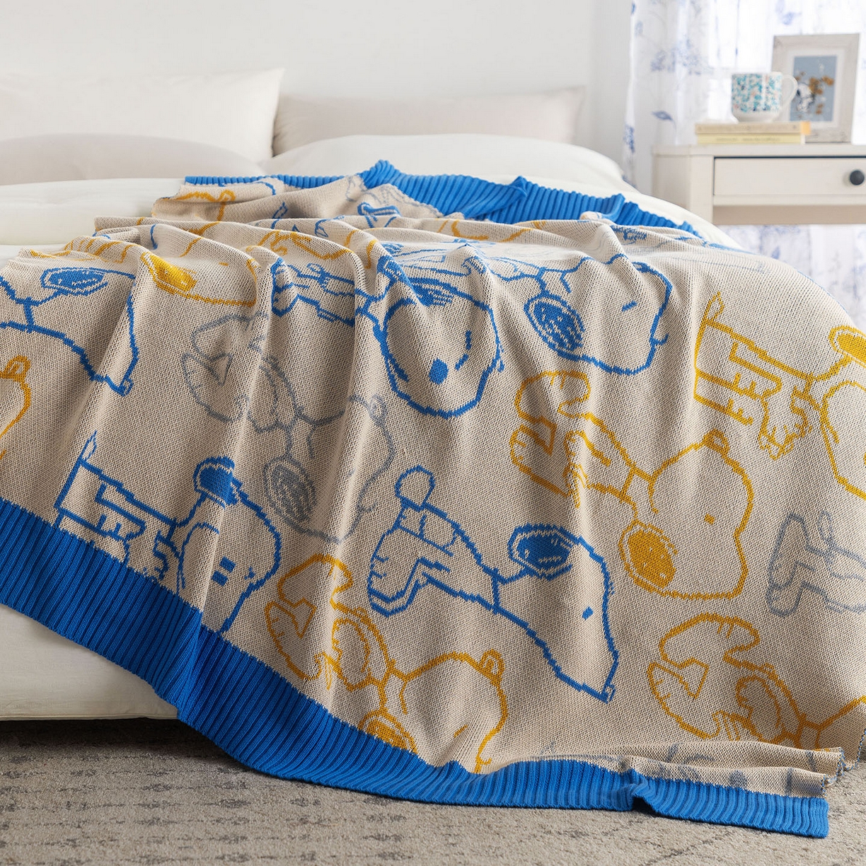 91家纺网 家纺一手货源 找家纺 栩裕纺织 2026新款史努比SNOOPY正版授权独家全棉针织毯多功能针织盖毯 史努比-百变派对