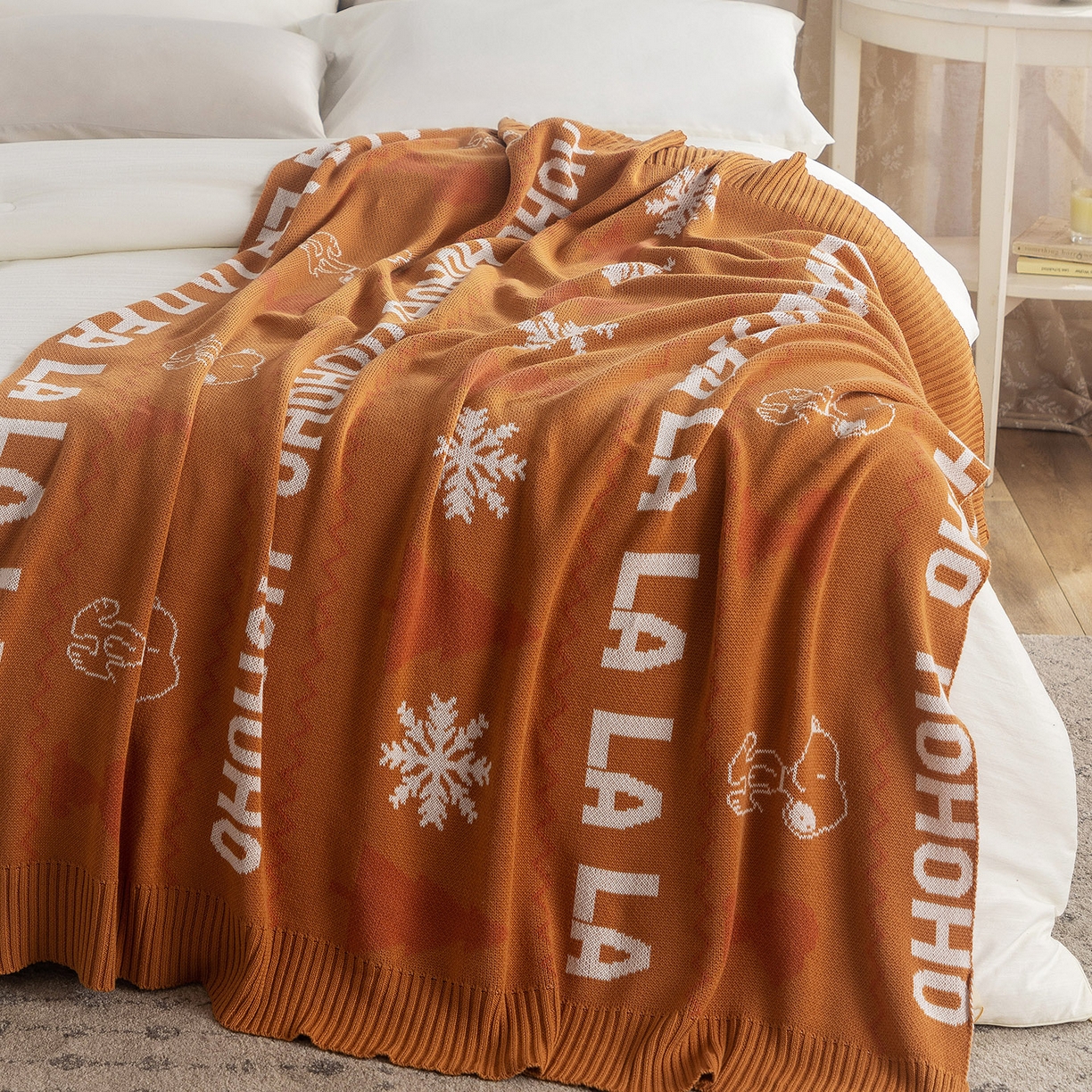 91家纺网 家纺一手货源 找家纺 栩裕纺织 2026新款史努比SNOOPY正版授权独家全棉针织毯多功能针织盖毯 史努比-红棕暖冬