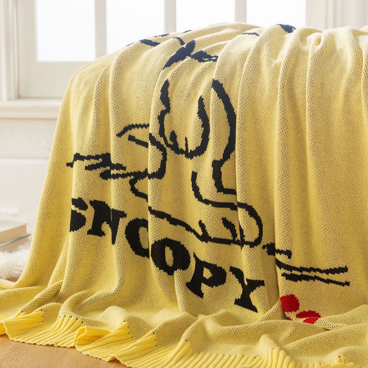 91家纺网 家纺一手货源 找家纺 栩裕纺织 2026新款史努比SNOOPY正版授权独家全棉针织毯多功能针织盖毯 史努比-世界限定（黄）