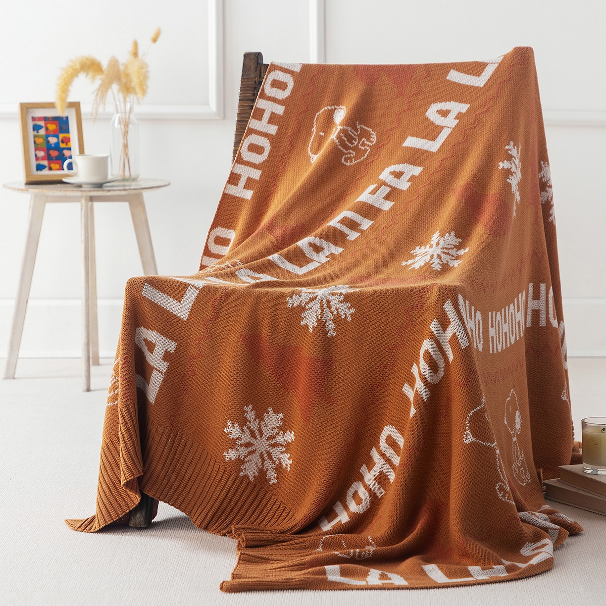 91家纺网 家纺一手货源 找家纺 栩裕纺织 2026新款史努比SNOOPY正版授权独家全棉针织毯多功能针织盖毯 史努比-红棕暖冬