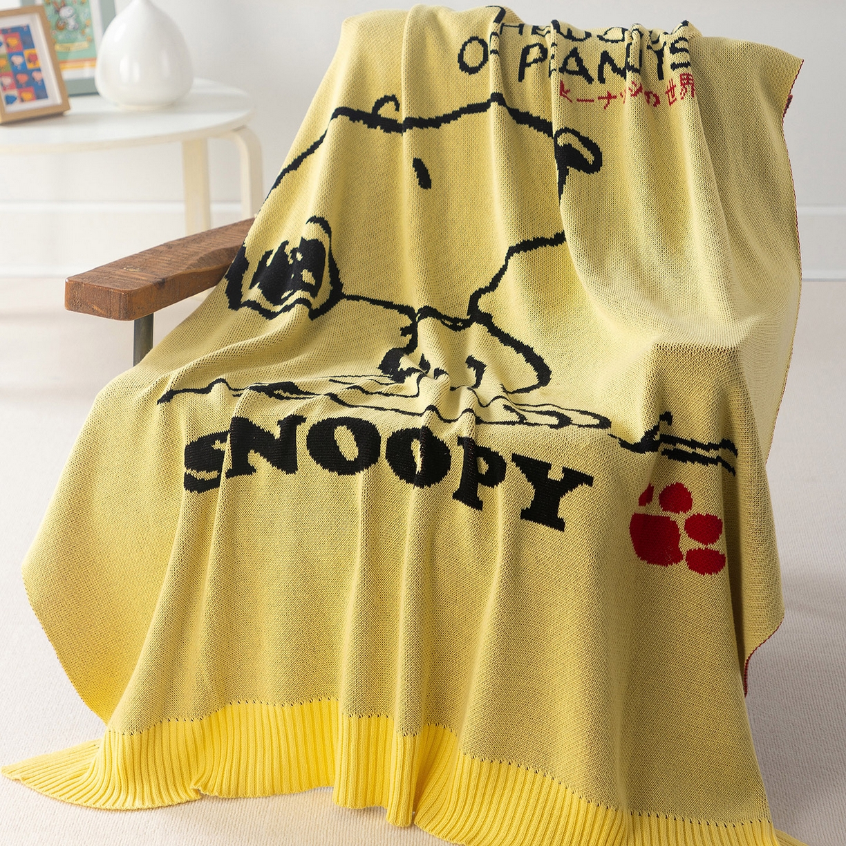 栩裕纺织 2026新款史努比SNOOPY正版授权独家全棉针织毯多功能针织盖毯 史努比-世界限定（黄）