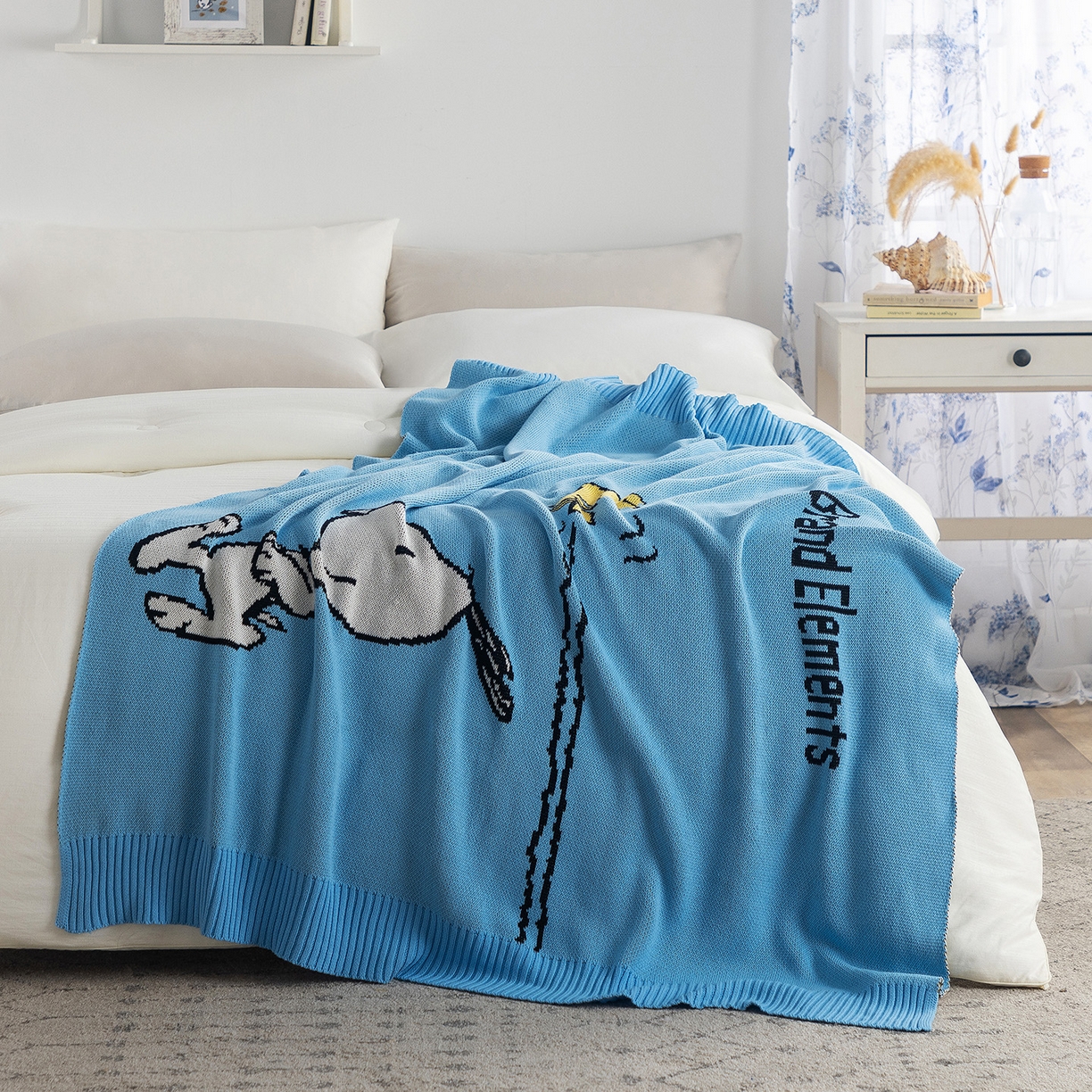 91家纺网 家纺一手货源 找家纺 栩裕纺织 2026新款史努比SNOOPY正版授权独家全棉针织毯多功能针织盖毯 史努比-我心飞翔