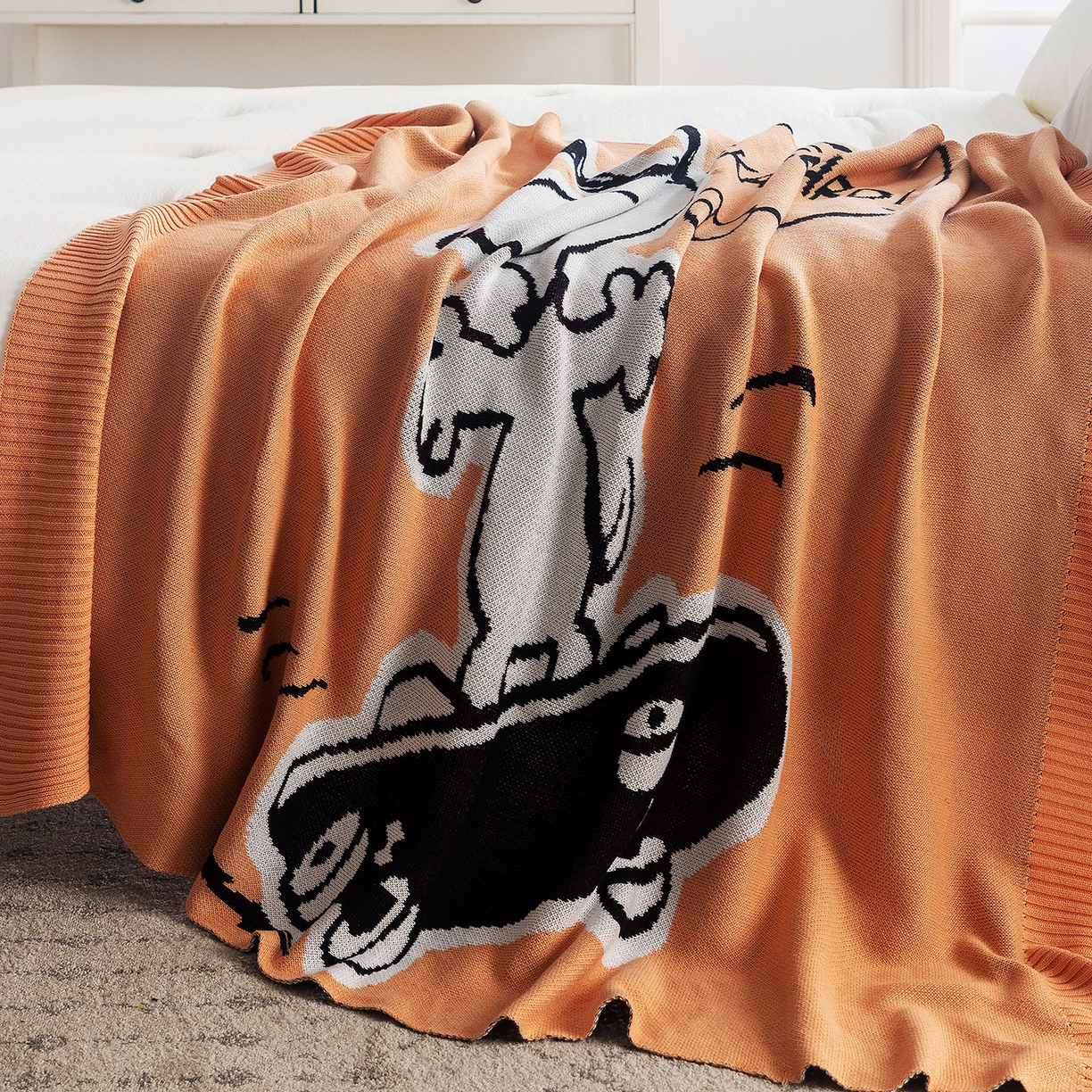 91家纺网 家纺一手货源 找家纺 栩裕纺织 2026新款史努比SNOOPY正版授权独家全棉针织毯多功能针织盖毯 史努比-滑板高手