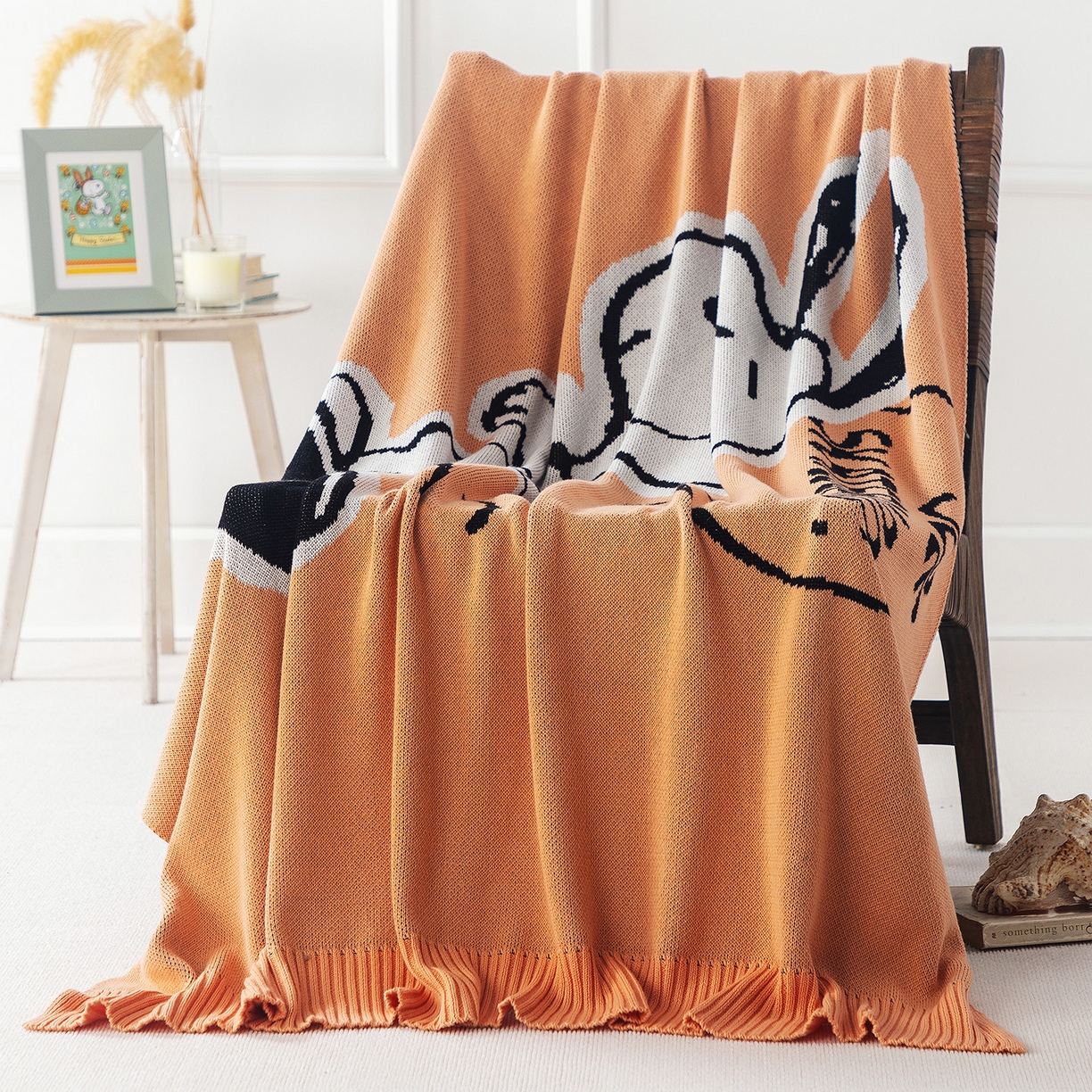 91家纺网 家纺一手货源 找家纺 栩裕纺织 2026新款史努比SNOOPY正版授权独家全棉针织毯多功能针织盖毯 史努比-滑板高手