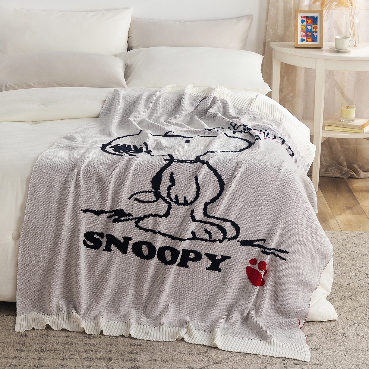 91家纺网 家纺一手货源 找家纺 栩裕纺织 2026新款史努比SNOOPY正版授权独家全棉针织毯多功能针织盖毯 史努比-世界限定