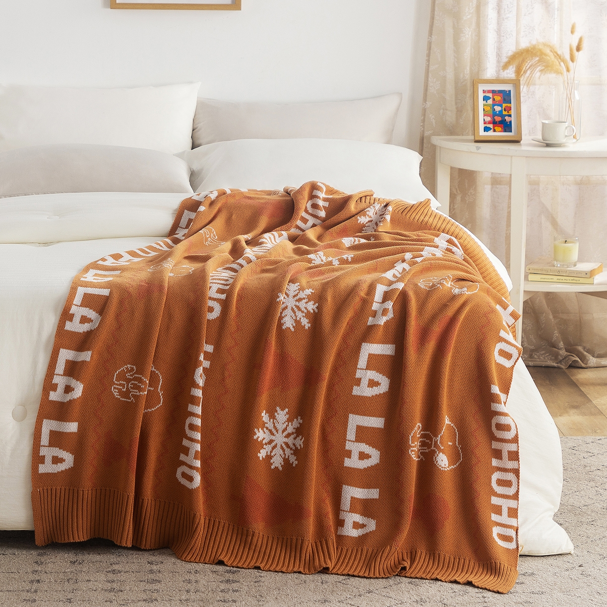 91家纺网 家纺一手货源 找家纺 栩裕纺织 2026新款史努比SNOOPY正版授权独家全棉针织毯多功能针织盖毯 史努比-红棕暖冬