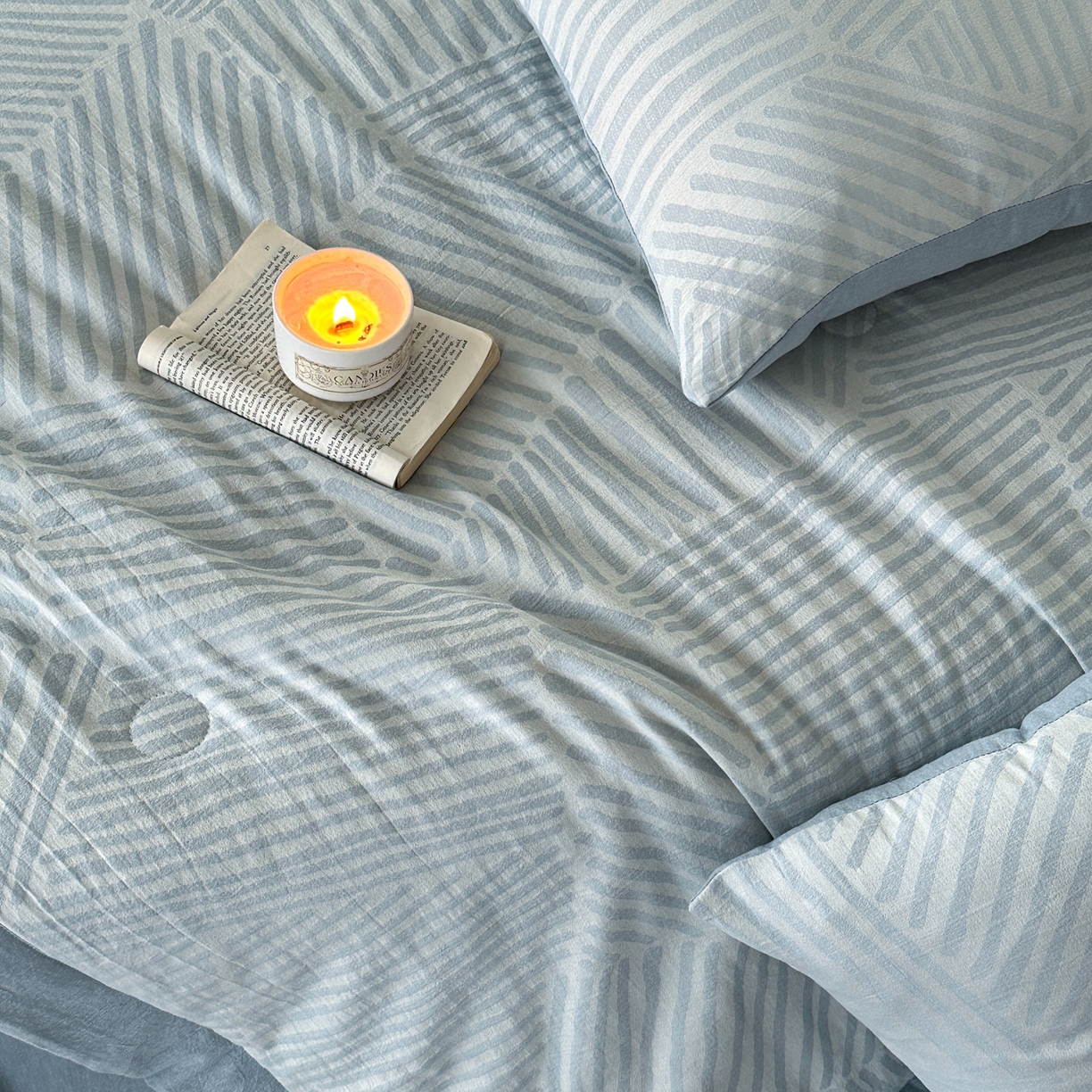 91家纺网 家纺一手货源 找家纺 如一 2026新款A类色织提花全棉双层纱水洗棉夏被夏凉被空调被四件套 序章蓝