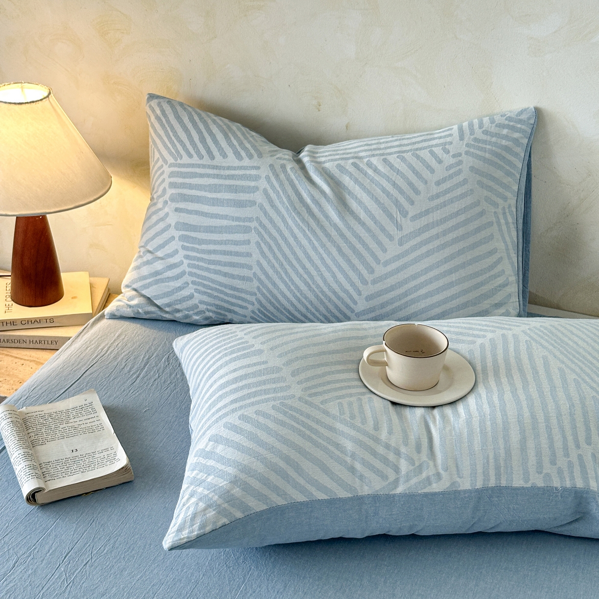 91家纺网 家纺一手货源 找家纺 如一 2026新款A类色织提花全棉双层纱水洗棉夏被夏凉被空调被四件套 序章蓝