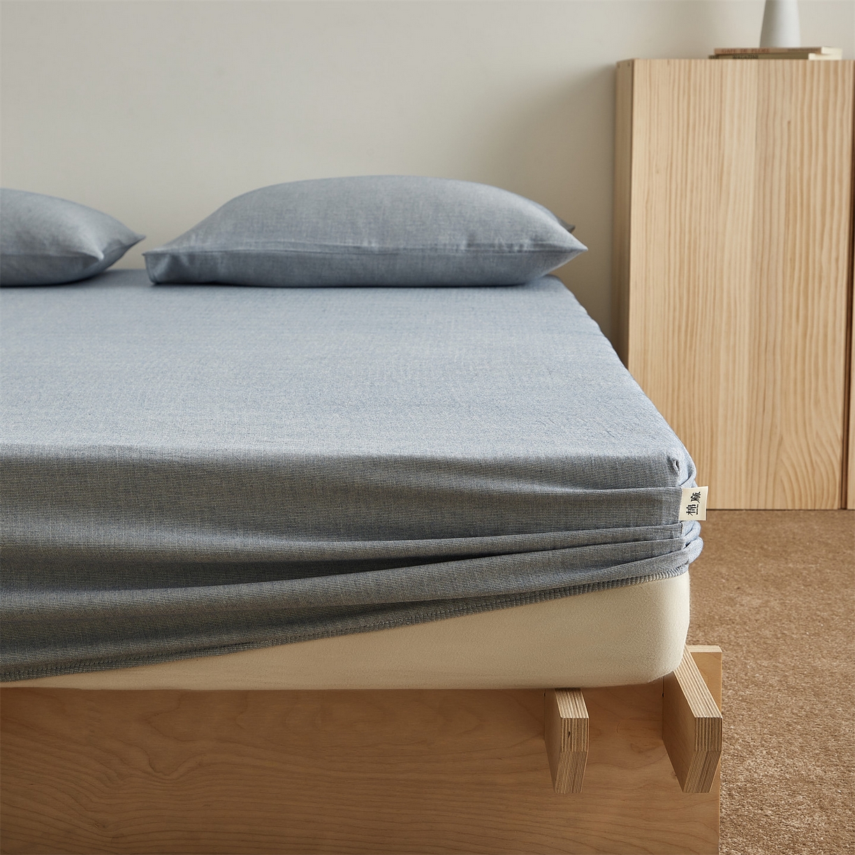 女子家纺 2026新款纯色水洗棉麻床笠单床笠床笠单件 慕斯蓝