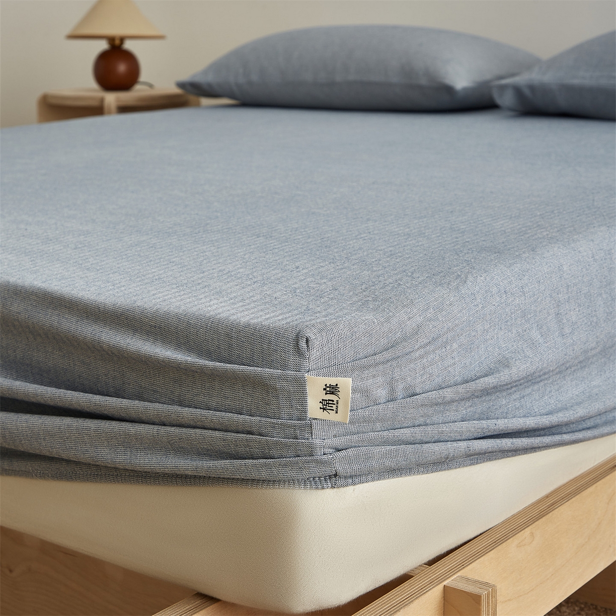 91家纺网 家纺一手货源 找家纺 女子家纺 2026新款纯色水洗棉麻床笠单床笠床笠单件 慕斯蓝