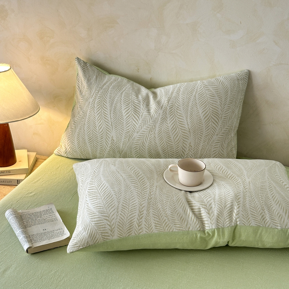 91家纺网 家纺一手货源 找家纺 如一 2026新款A类色织提花全棉双层纱水洗棉夏被夏凉被空调被四件套 叶笙绿