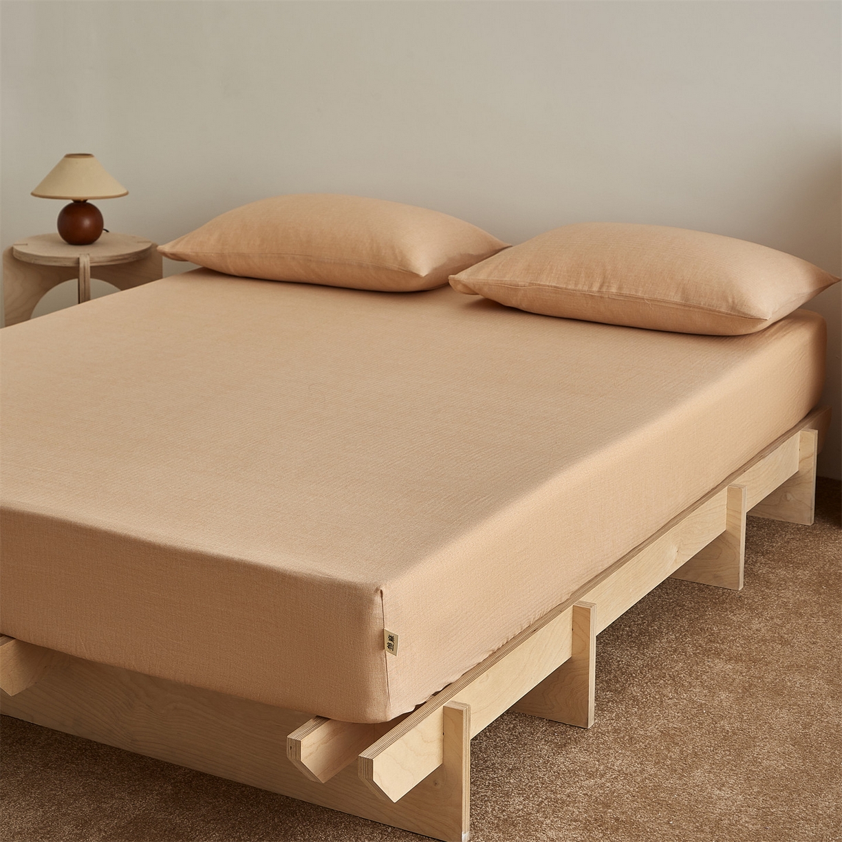 91家纺网 家纺一手货源 找家纺 女子家纺 2026新款纯色水洗棉麻床笠单床笠床笠单件 南瓜橘