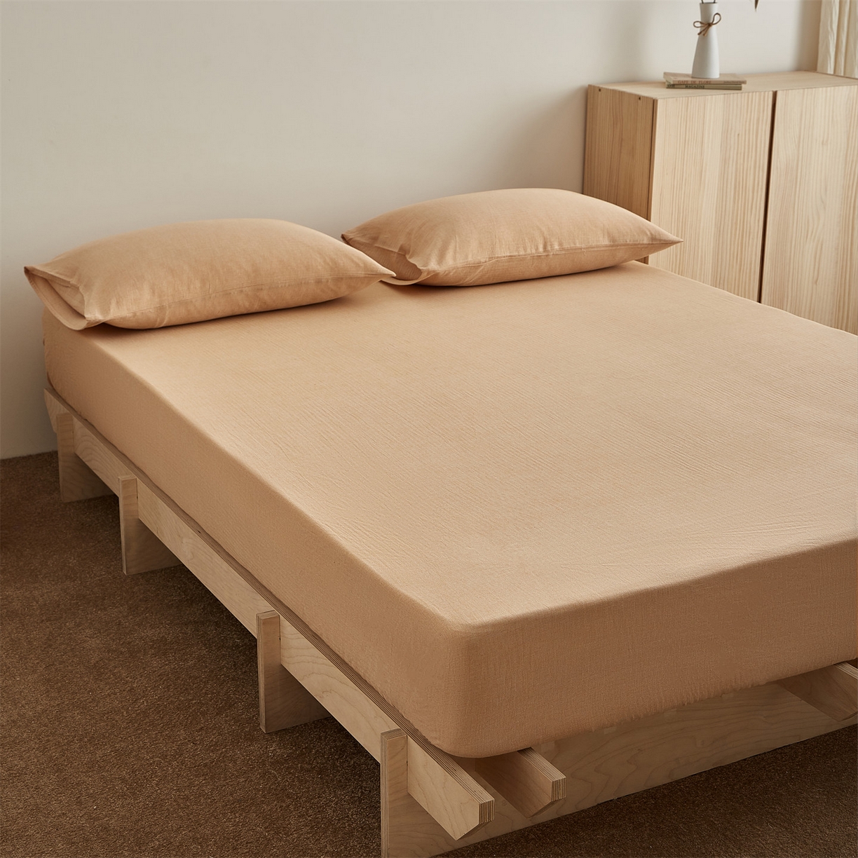 91家纺网 家纺一手货源 找家纺 女子家纺 2026新款纯色水洗棉麻床笠单床笠床笠单件 南瓜橘