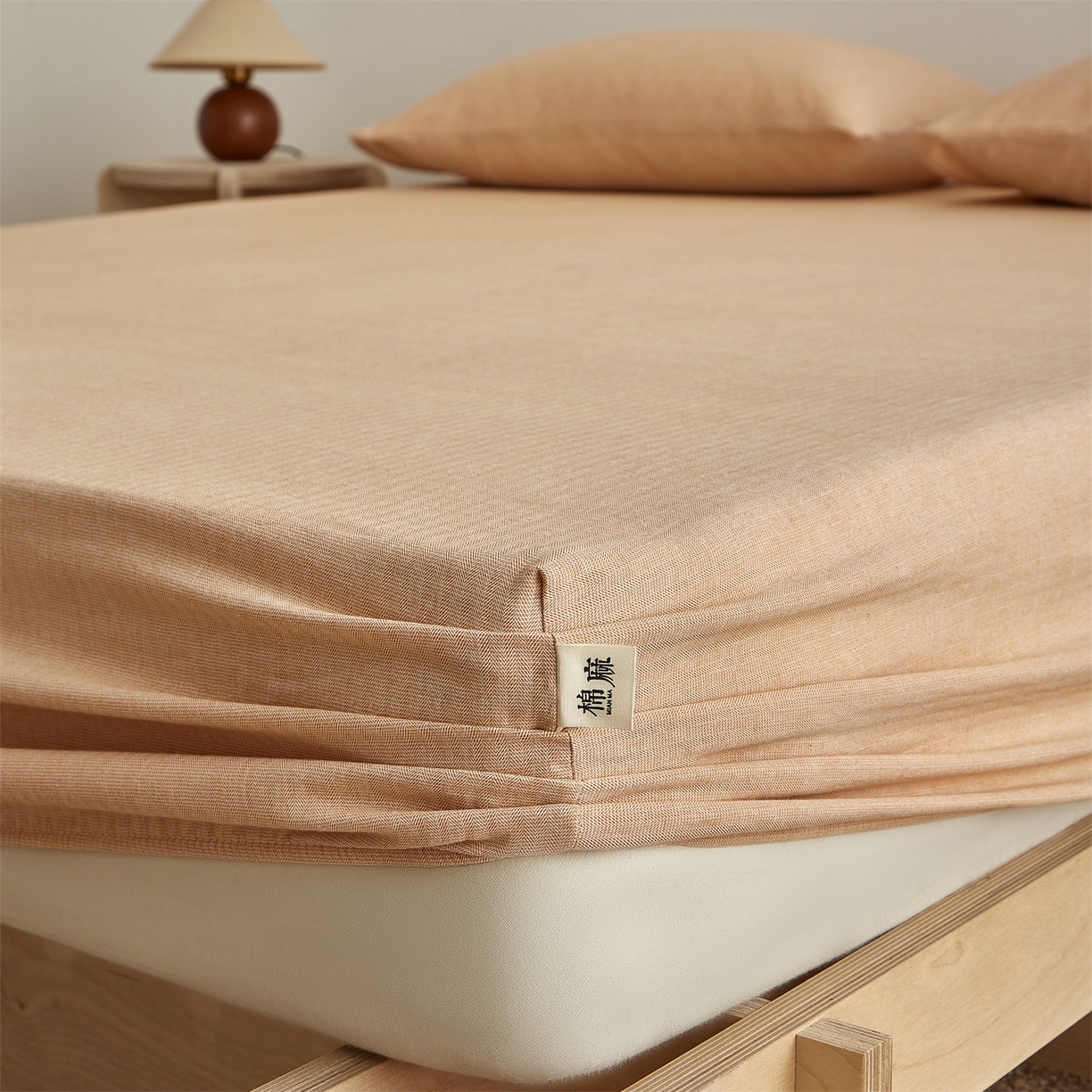 91家纺网 家纺一手货源 找家纺 女子家纺 2026新款纯色水洗棉麻床笠单床笠床笠单件 南瓜橘