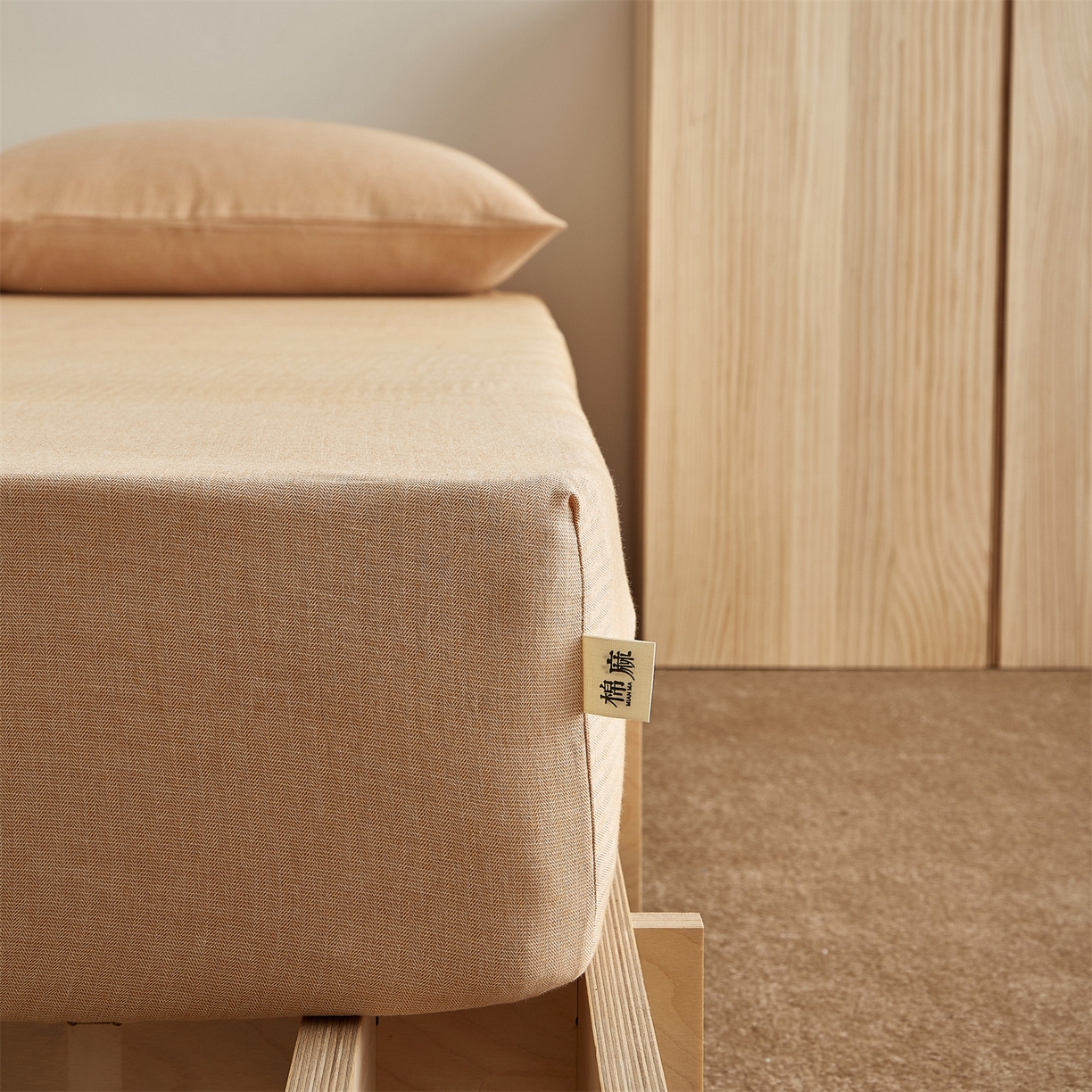 91家纺网 家纺一手货源 找家纺 女子家纺 2026新款纯色水洗棉麻床笠单床笠床笠单件 南瓜橘