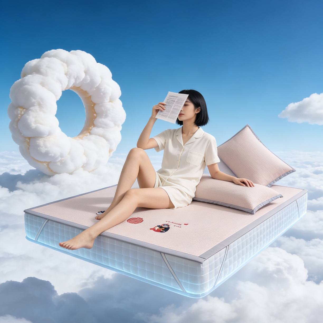 91家纺网 家纺一手货源 找家纺 圣比熊 2026春夏新款卡通印加绣花凉豆豆绣花凉席席子 草莓萌猫