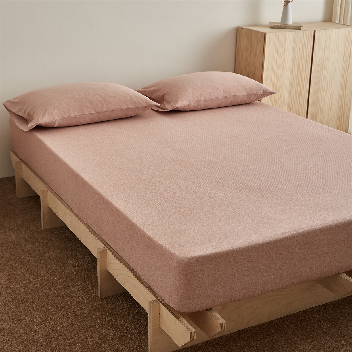 91家纺网 家纺一手货源 找家纺 女子家纺 2026新款纯色水洗棉麻床笠单床笠床笠单件 暖沙色