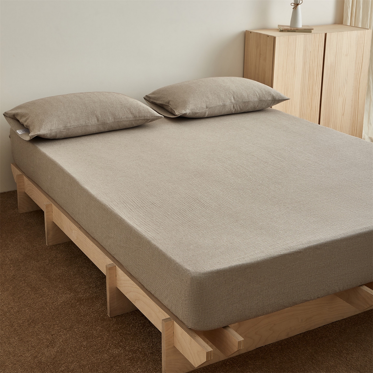 91家纺网 家纺一手货源 找家纺 女子家纺 2026新款纯色水洗棉麻床笠单床笠床笠单件 时空灰