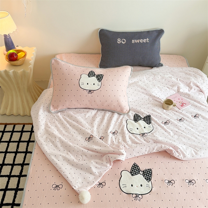 （总）吾欢心 2026夏季新款夏日猫咪系列PE凉感提花凉席430克高克重冰丝软席三件套同款单夏被空调被可机洗
