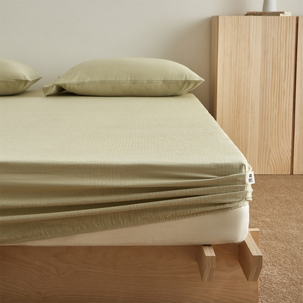 女子家纺 2026新款纯色水洗棉麻床笠单床笠床笠单件 樱草绿