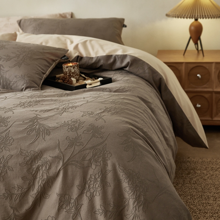 风向标家纺 2026新款全棉纯棉提花四件套-翩然梦蝶系列 逍然-摩卡