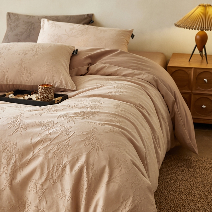 风向标家纺 2026新款全棉纯棉提花四件套-翩然梦蝶系列 逍然-拿铁