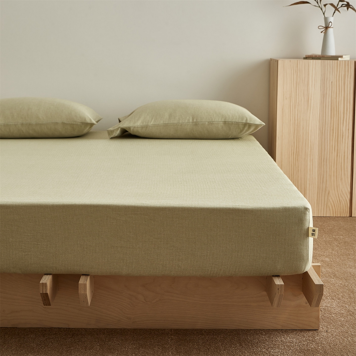 91家纺网 家纺一手货源 找家纺 女子家纺 2026新款纯色水洗棉麻床笠单床笠床笠单件 樱草绿