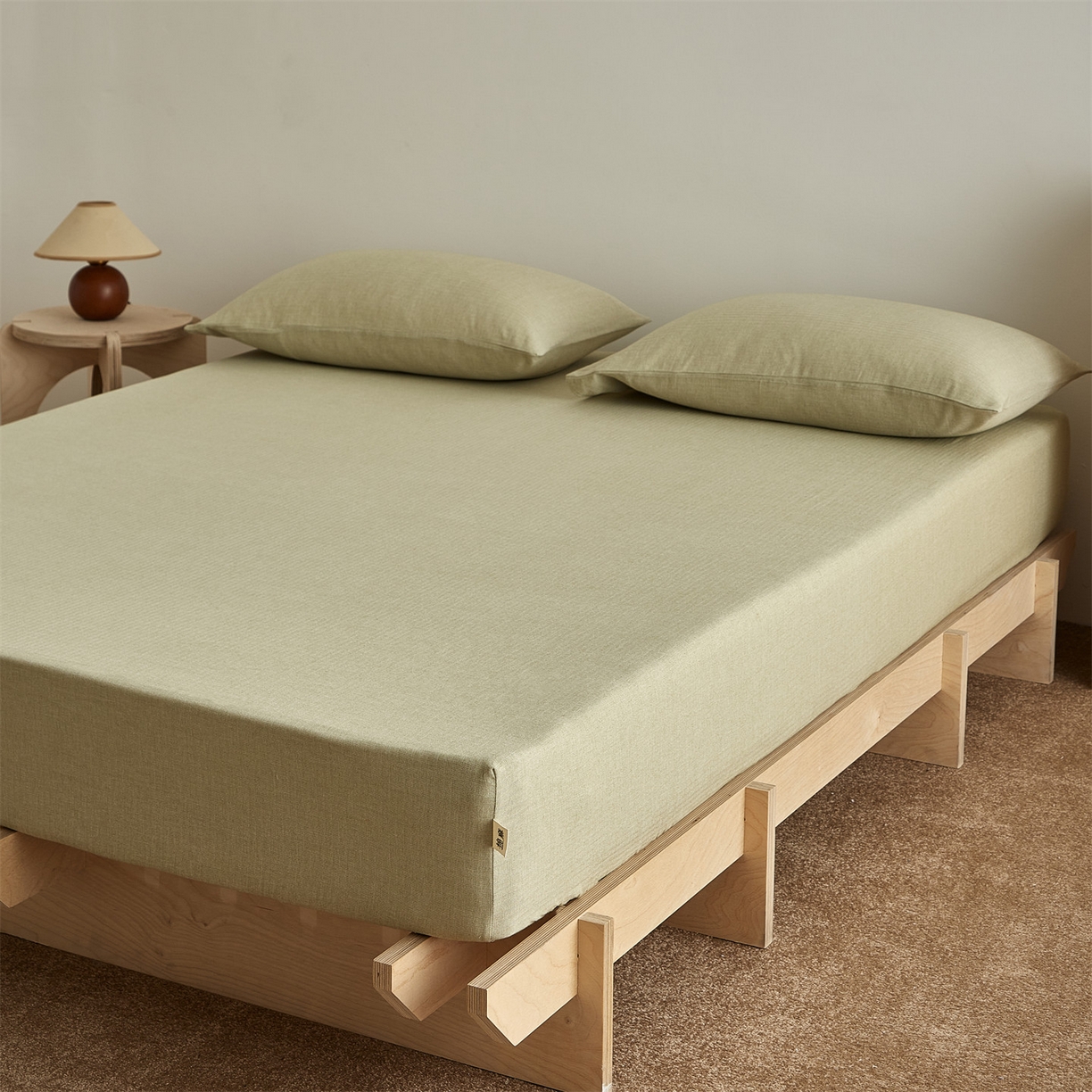 91家纺网 家纺一手货源 找家纺 女子家纺 2026新款纯色水洗棉麻床笠单床笠床笠单件 樱草绿