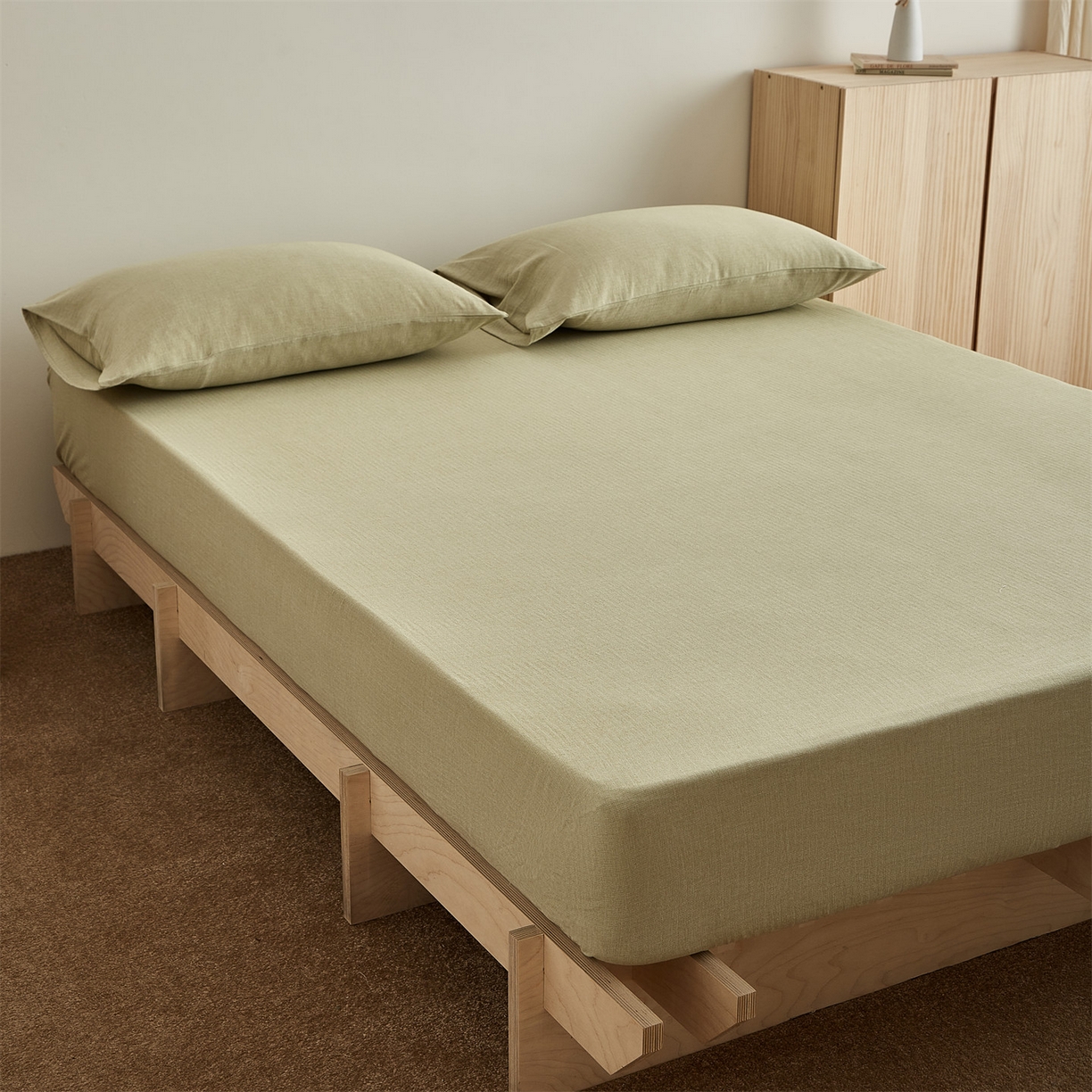 91家纺网 家纺一手货源 找家纺 女子家纺 2026新款纯色水洗棉麻床笠单床笠床笠单件 樱草绿