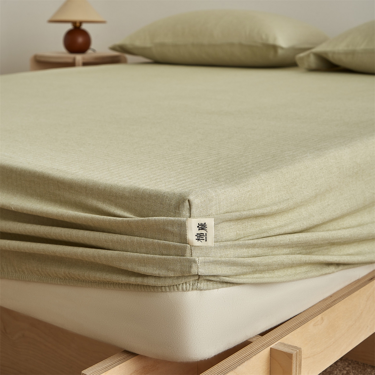 91家纺网 家纺一手货源 找家纺 女子家纺 2026新款纯色水洗棉麻床笠单床笠床笠单件 樱草绿