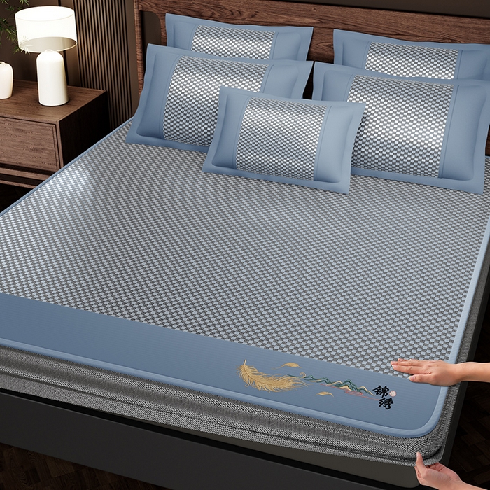 91家纺网 家纺一手货源 找家纺 （总）永旺家纺 2026新款羽毛刺绣冰藤席子凉席